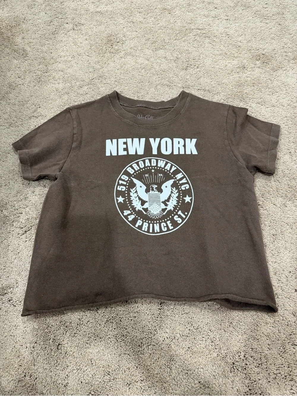 John Galt Brown New York Cropped Graphic Tee, One Size